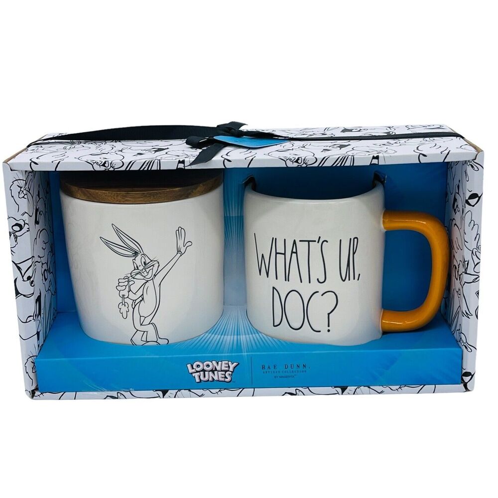 Rae Dunn Looney Tunes Mug Cellar Set BUGS BUNNY WHATS UP DOC Retro Farm NEW 2022